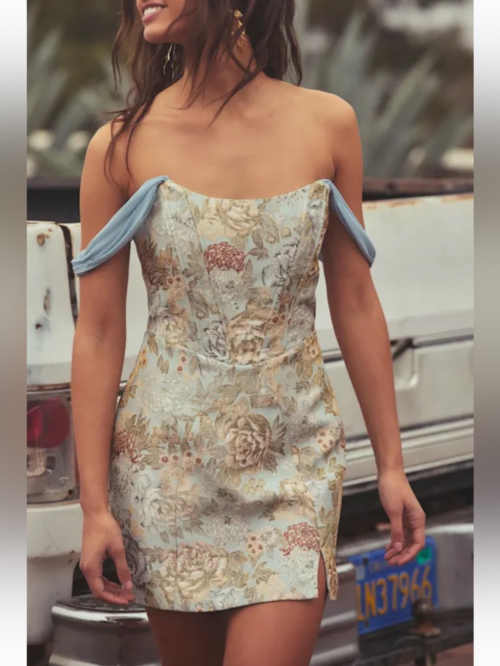NWT Lulus Captivating Personality Light Blue Jacquard Bustier Mini Dress
